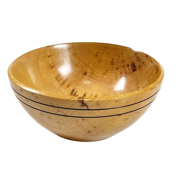 Artesian Handmade Hickory Wood Bowl Signed Steve Hoyle 8.5" Diameter Beveled Rim